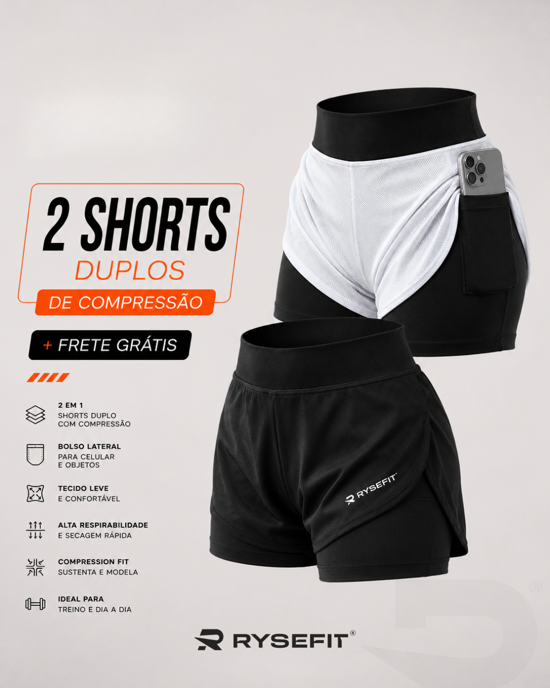 KIT 02 SHORTS DUPLO 2 EM 1 AERO FIT