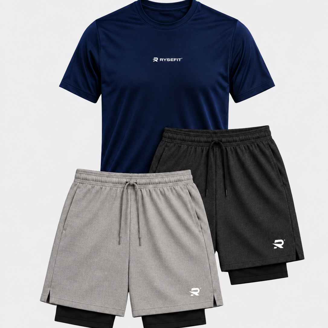 Pack Ryse — 1 Camiseta Dry Fit + 2 Shorts de Compressão Intense
