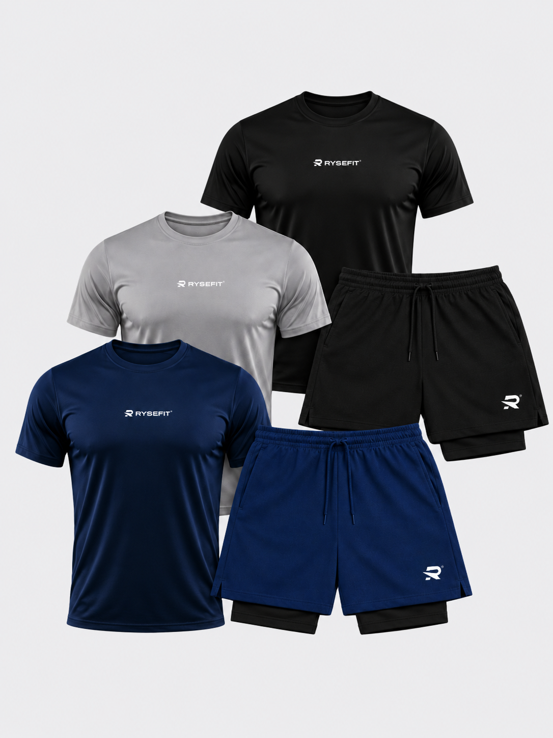 Pack Apex — 3 Camisetas Dry Fit + 2 Shorts de Compressão Intense
