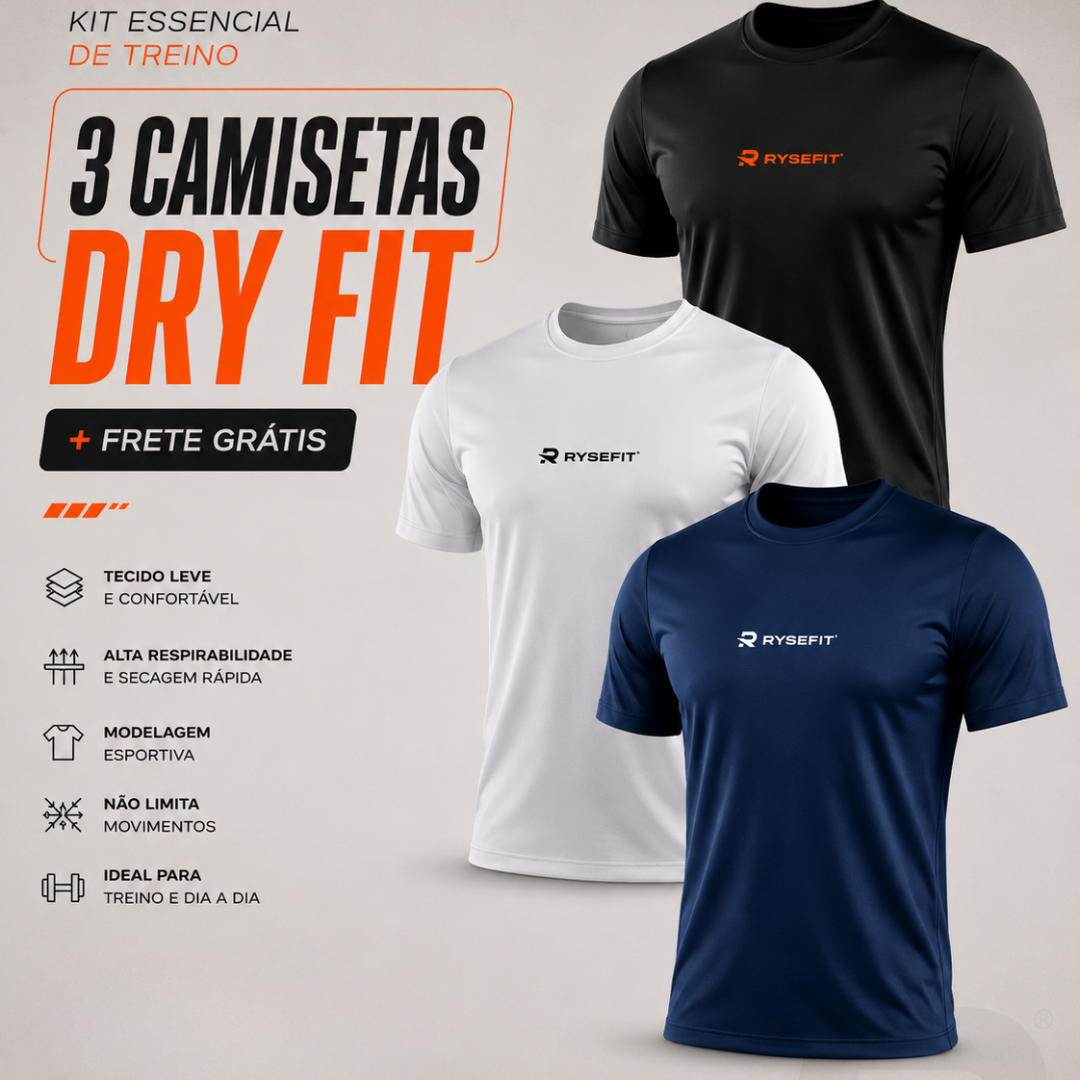 KIT 03 CAMISETAS DRY FIT ESSENTIAL