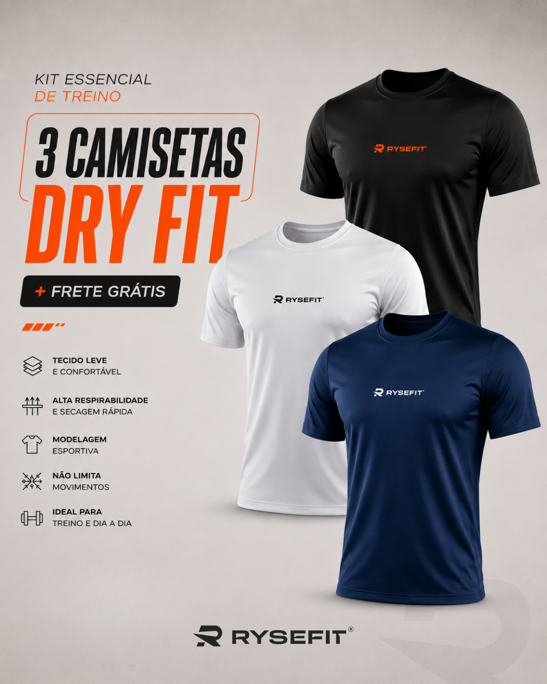 KIT 03 CAMISETAS DRY FIT ESSENTIAL
