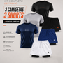 Kit 03 Camisetas Dry Fit + 03 Shorts 2 em 1 Compressão Intense
