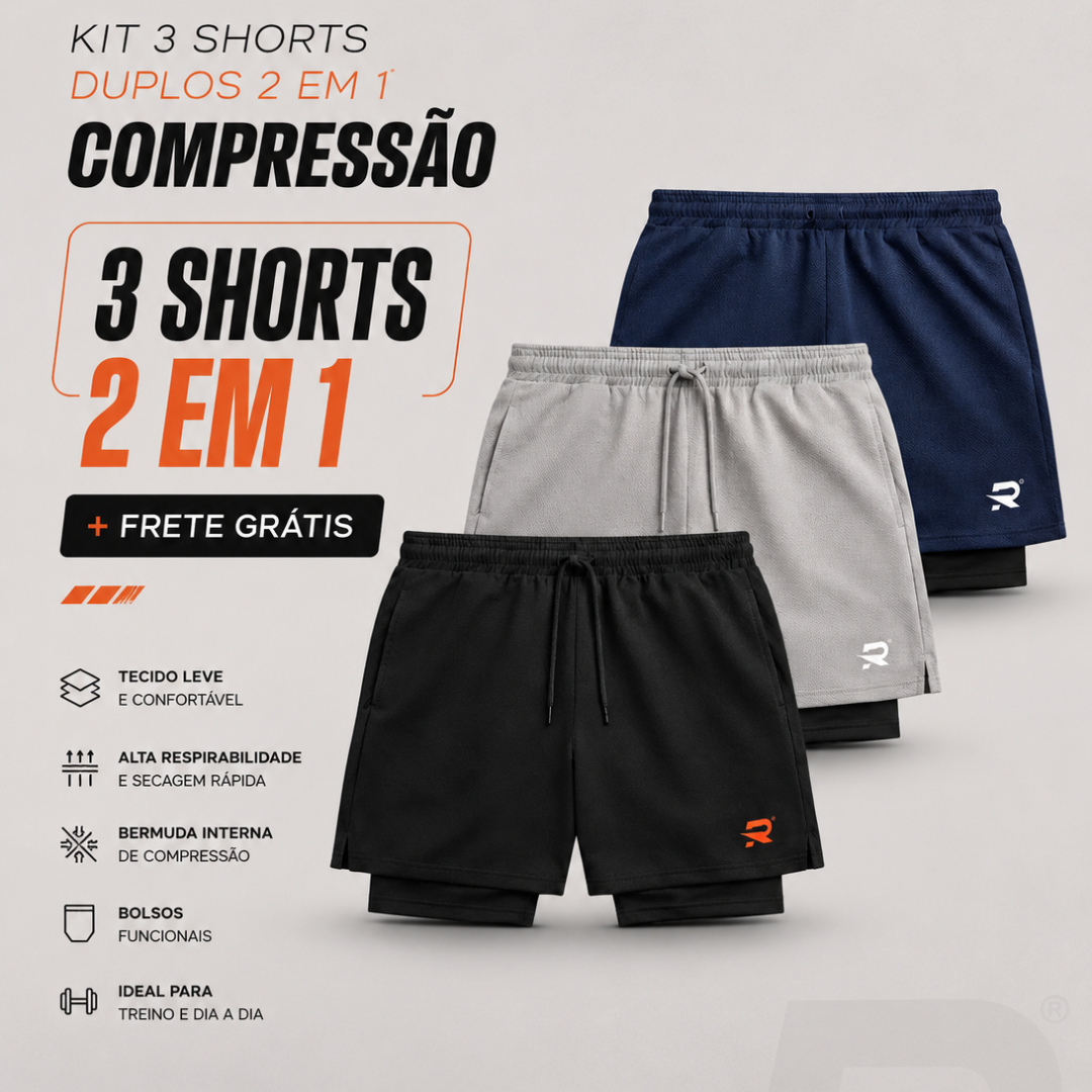 Kit 03 Shorts 2 em 1 Compressão Intense