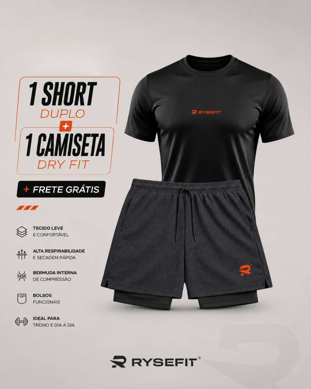 Kit 01 Camiseta Dry Fit + 01 Bermuda Compressão