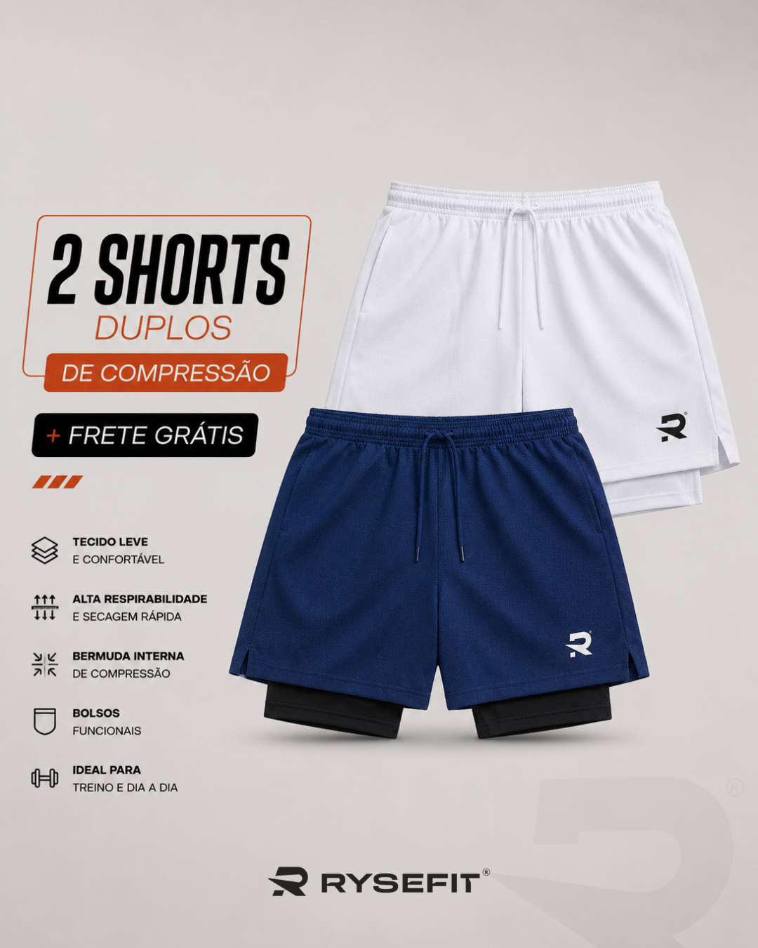 Kit 02 Shorts 2 em 1 Compressão Intense