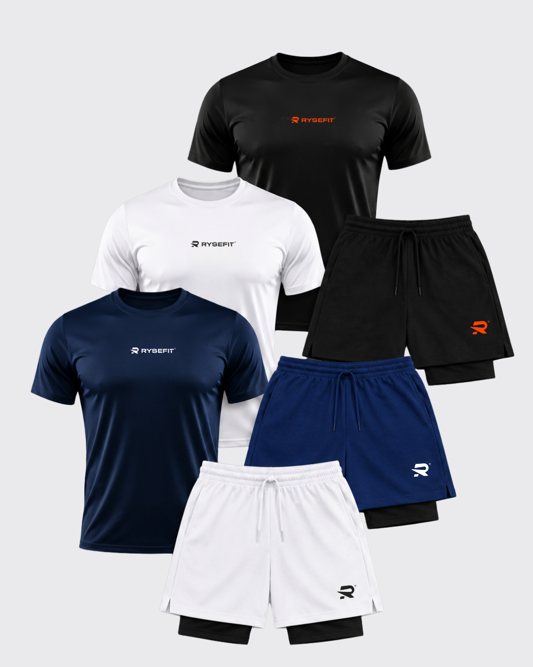 Pack Elite — 3 Camisetas Dry Fit + 3 Shorts de Compressão Intense
