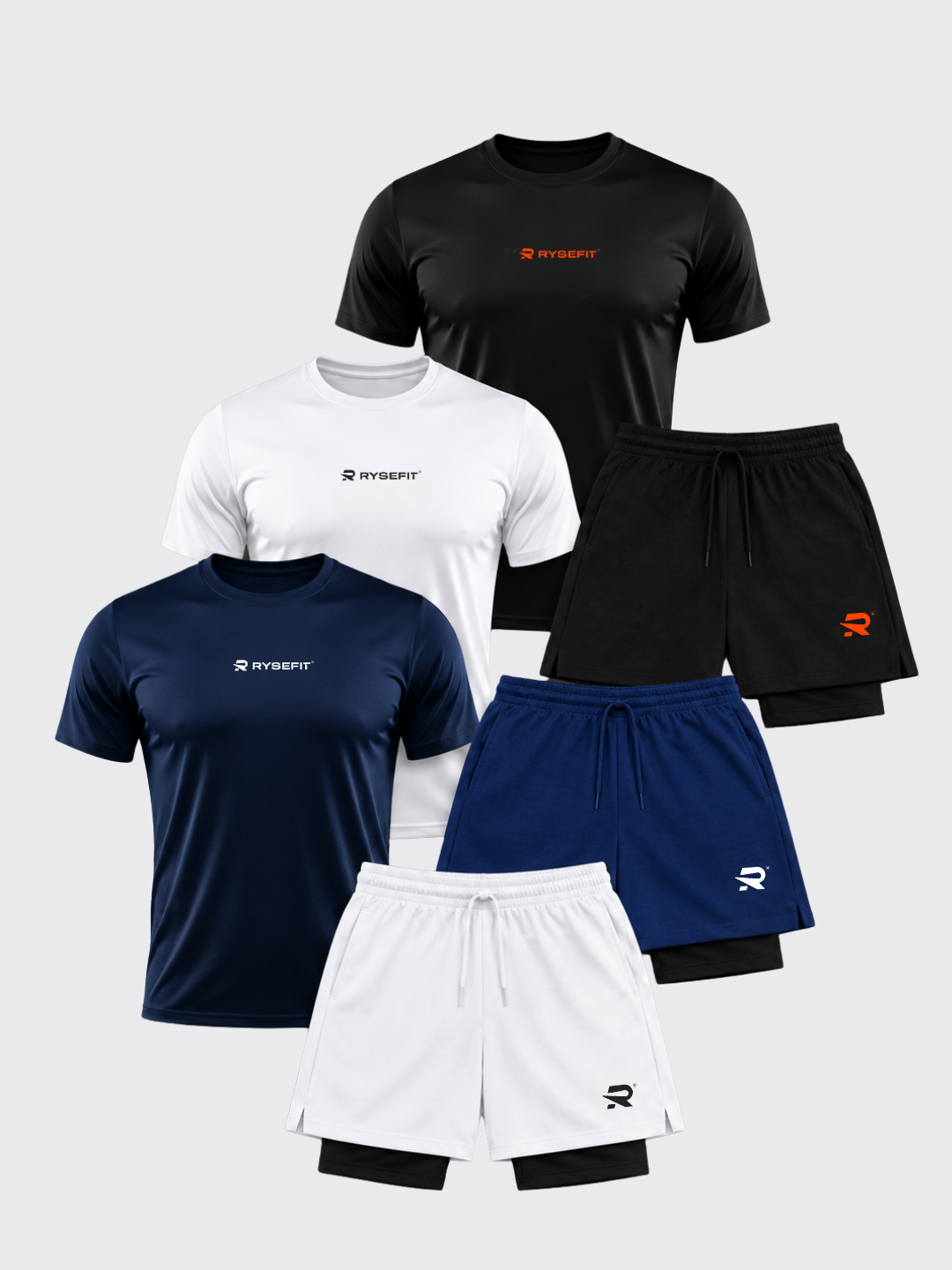 Pack Elite — 3 Camisetas Dry Fit + 3 Shorts de Compressão Intense