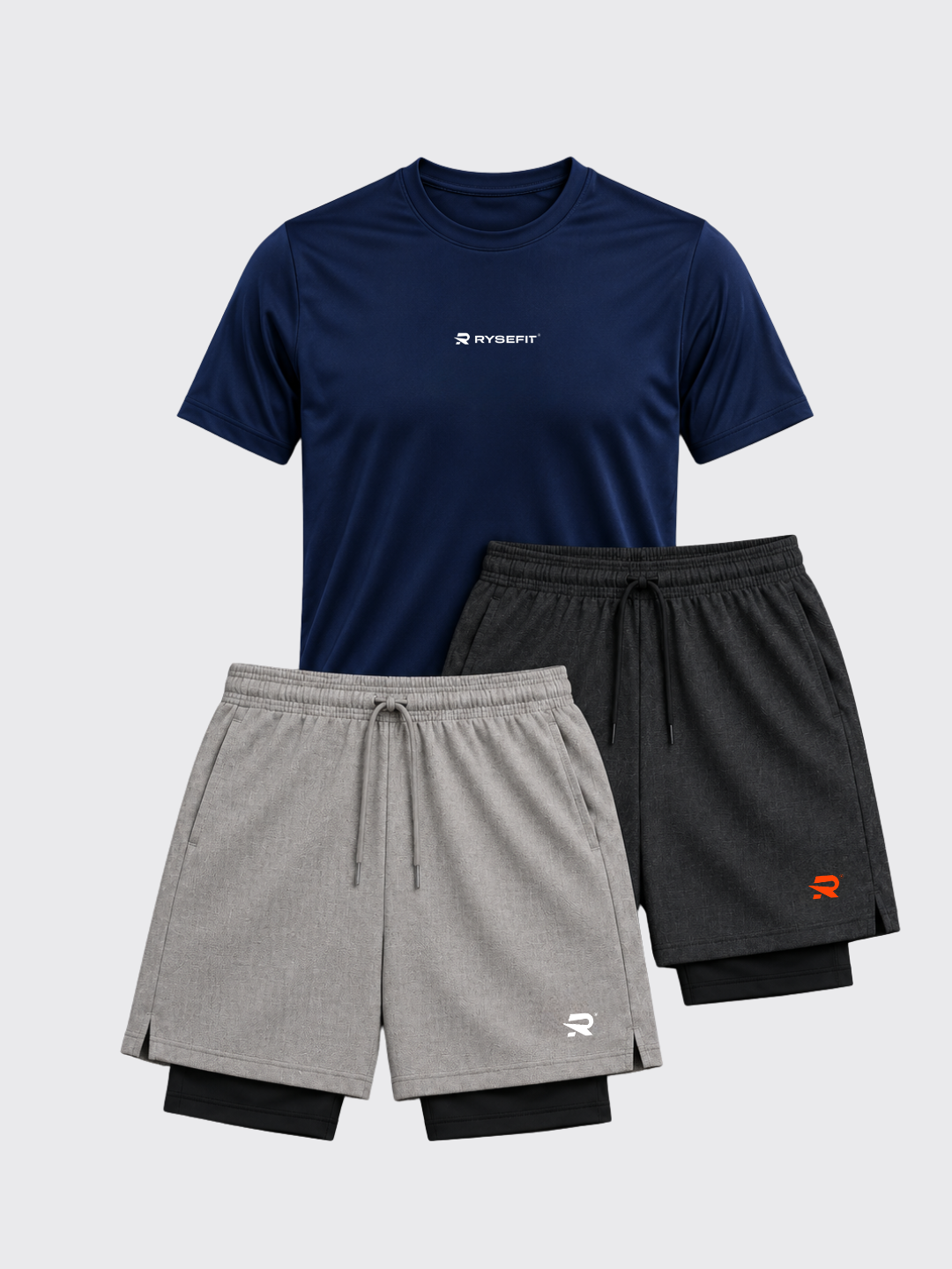 Pack Rise — 1 Camiseta Dry Fit + 2 Shorts de Compressão Intense