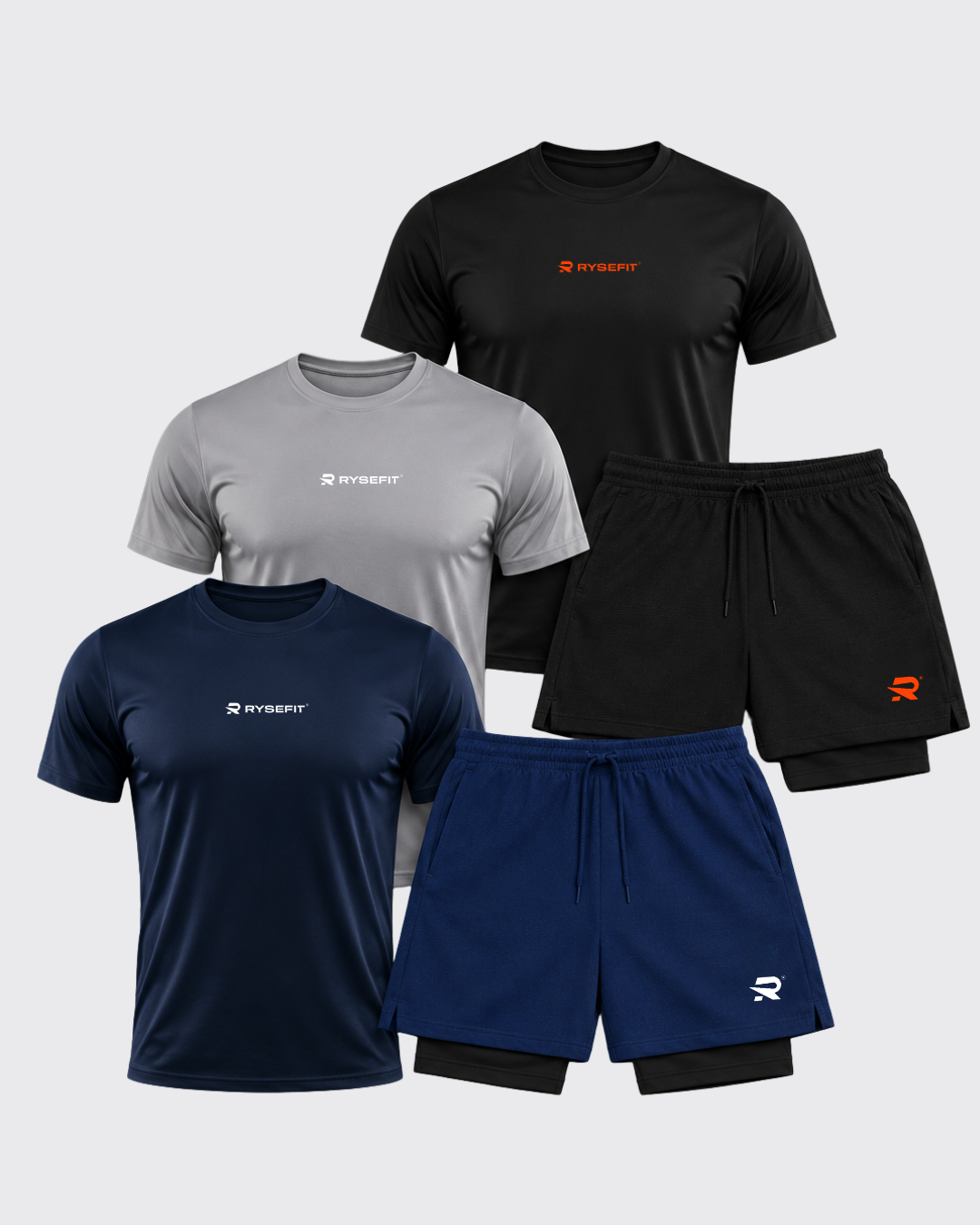 Pack Apex — 3 Camisetas Dry Fit + 2 Shorts de Compressão Intense