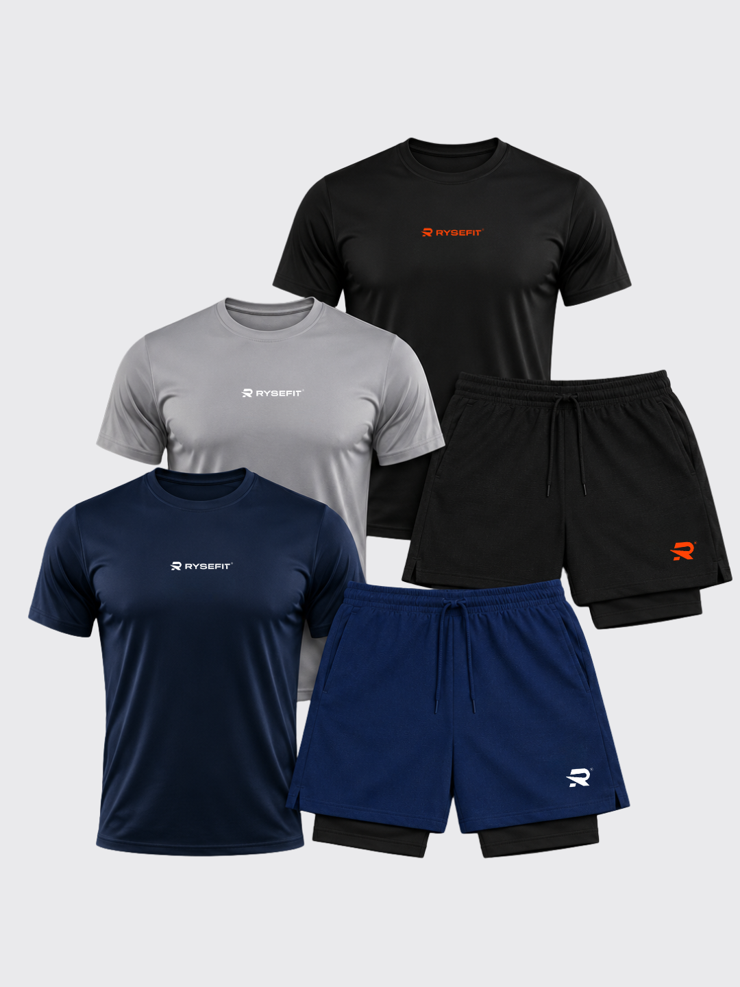 Pack Apex — 3 Camisetas Dry Fit + 2 Shorts de Compressão Intense