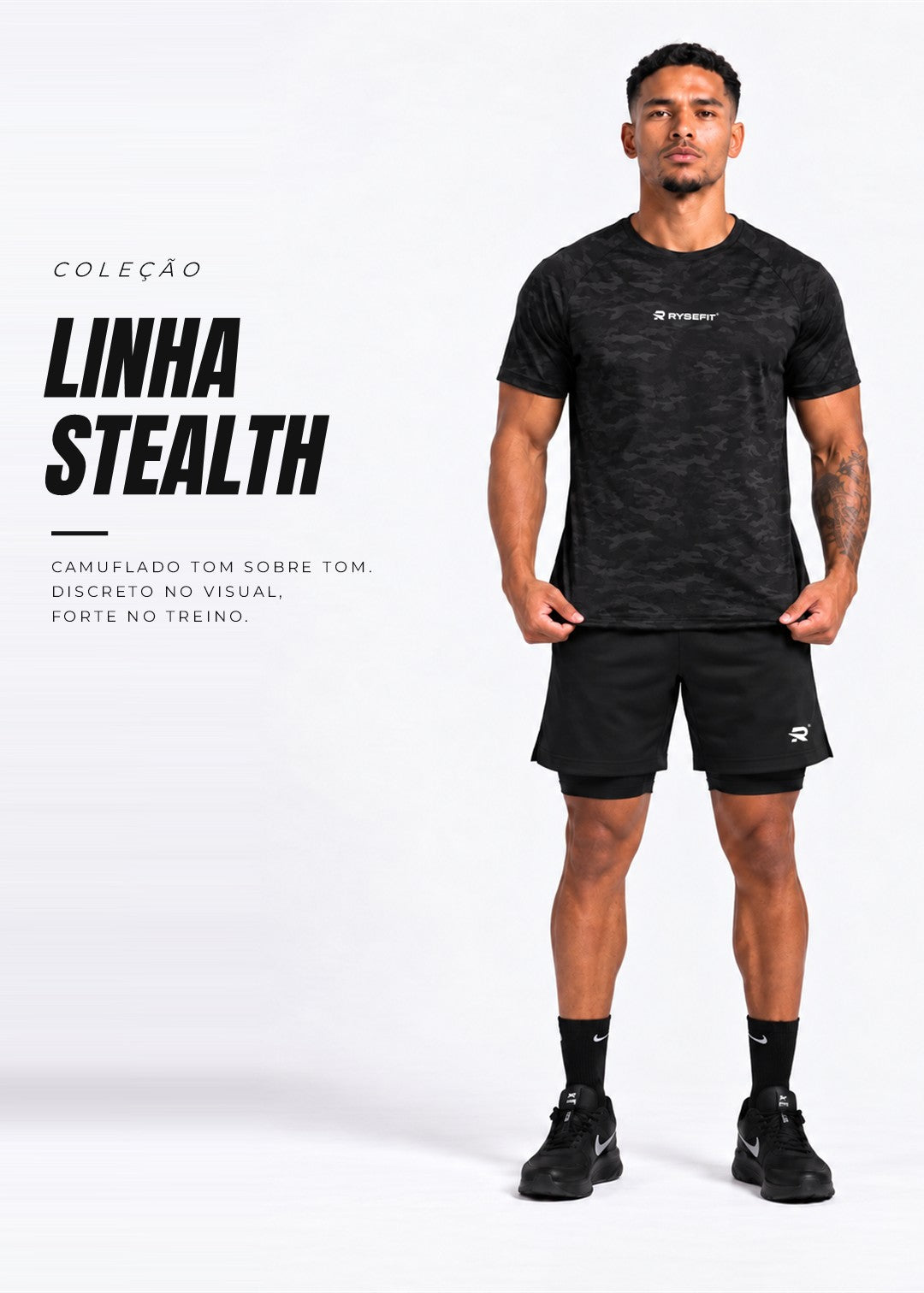 Linha Stealth Rysefit: conjunto de treino camuflado All Black